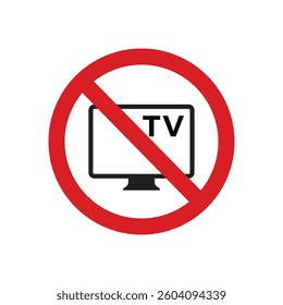 No widescreen TV sign icon template. Forbidden television prohibited warning, caution, attention, restriction label danger ban