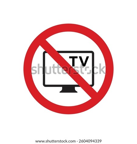 No widescreen TV sign icon template. Forbidden television prohibited warning, caution, attention, restriction label danger ban