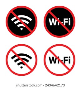 No wifi area sign. Wi-Fi, Wireless network with forbidden symbol icon vector