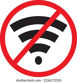 no wi-fi available icon flat vector design , no WiFi range available or wi-fi restricted area concept, red cross over wifi icon