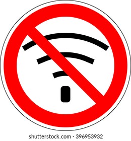 No wifi. Bad internet connection sign. No signal, bad antenna, no wifi, no wireless connection symbol. No Wifi sign. Wi-fi symbol. Wireless Network icon. Red prohibition sign. Stock Vector ilustration