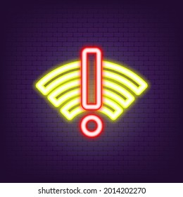 No Wifi Icon Neon. No Signal Internet Neon. No Connection. No Network. Paid Internet. Bad Antenna In Neon Style. Vector EPS 10.