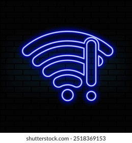 Sem ícone Wifi neon. Sem sinal de neon na Internet. Sem conexão. Sem rede. Internet paga. Antena ruim em estilo neon. Vetor EPS 10..