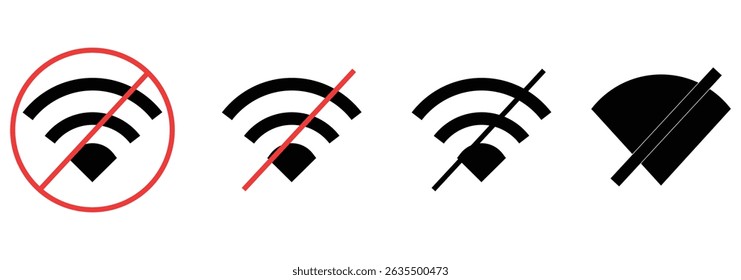 Nenhum ícone Wi-fi definido. Sem ícone de sinal Wi-fi. Ilustrador de vetor.