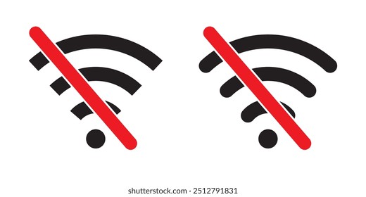 Sem ícone wi-fi, símbolo de sinal. ícone Wi-fi, logotipo, símbolo, ícone de rede sem fio. Símbolo de ícone de ponto de acesso, Vetor sem fio, silhueta, sinal. Sem sinal de comunicação, símbolo. Ilustração vetorial.