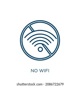 no wifi icon. Thin linear no wifi outline icon isolated on white background. Line vector no wifi sign, symbol for web and mobile