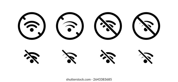 no wifi icon vector illustration. no wireless icon vector. Black style concept.