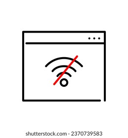No wifi. No internet connection symbol in web browser. Pixel perfect, editable stroke