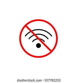 No Wifi line icon, prohibition sign, forbidden wireless network, vector graphics, a linear pattern red on a white background, eps 10.