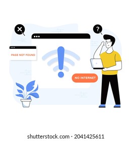 No wifi, lost internet connection flat illustration