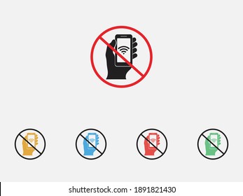 No wifi on smartphone icon. Vector illustration icon. Bad internet connection sign. Wireless no wifi icon. Set of colorful flat design icons
