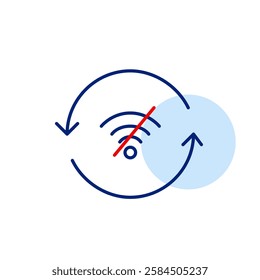No wi-fi in refresh arrows. Data backup unavailable, no online cloud synchronization. Pixel perfect, editable stroke vector icon