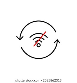 No wi-fi in refresh arrows. Data backup unavailable, no online cloud synchronization. Pixel perfect, editable stroke vector icon