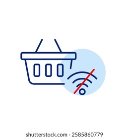 No wi-fi and shopping basket. Retail app offline, payment connection failure. Pixel perfect, editable stroke vector icon