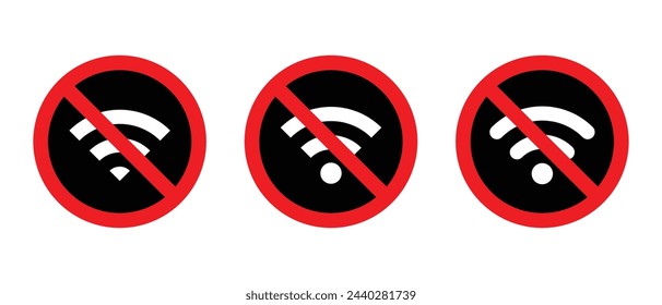 No wifi sign icon set. Wireless network with prohibition symbol vector