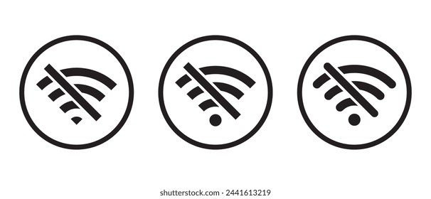 Keine Wifi-Zeichen-Symbol-Vektor-Kreis-Linie. Symbol für nicht verbundene drahtlose Netzwerksignatur