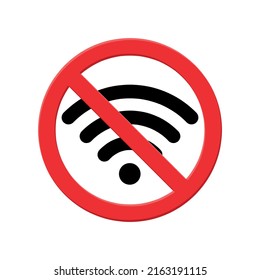 no wifi sign on white background, forbidden circle, black wifi connection icon with red crossed out circle vector image for public area