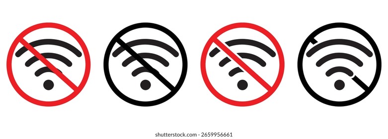 No hay Vector de señal WiFi - Iconos de restricción de Internet inalámbrico en varios estilos	