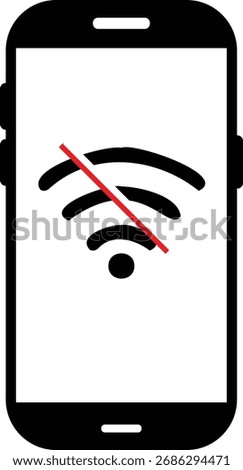  no wifi signal connection error smart phone icon. Disconnect wifi icon set. Lost wireless fidelity connection, no Wi-Fi connection sign symbol. No wifi forbidden sign.