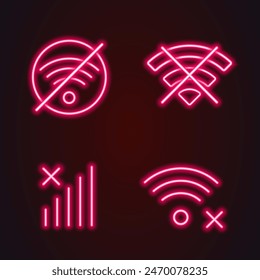  no wifi signal, no connection, red neon glowing icon