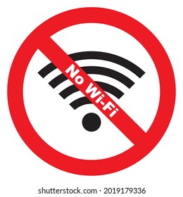 No wifi signal. WI-FI is prohibited. Stop or ban red round sign with WI-FI icon. Vector illustration. Forbidden sign.