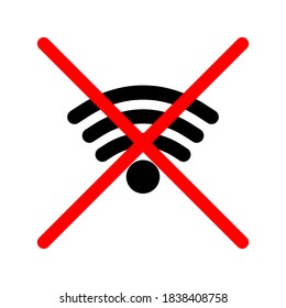 No wifi vector icon. No wifi zone icon. Icon prohibiting Wi-Fi. The illustration of the Wi-Fi is crossed out with a cross.