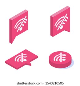 No Wifi Vector Isometric Icons Set. Bad Internet Connection Sign.