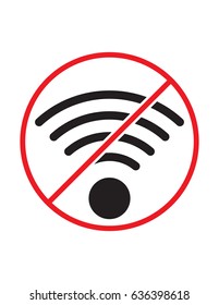 No wifi wireless internet network connection allowed black white and red vector sign