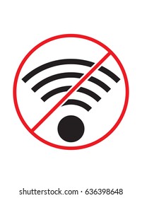 No wifi wireless internet network connection allowed black white and red vector sign