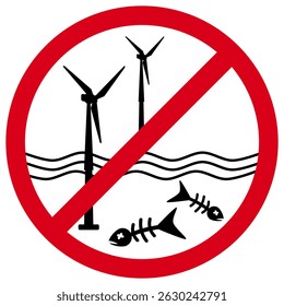 No Wind Energy Farms in Ocean or Sea, Red Prohibition Sign