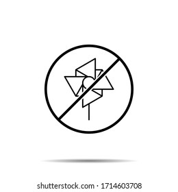 No Windmill icon. Simple thin line, outline vector of amusement ban, prohibition, embargo, interdict, forbiddance icons for ui and ux, website or mobile application