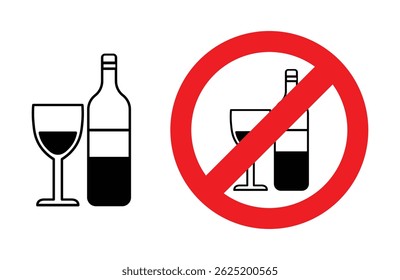 No Wine Sign—Alcohol Prohibited Vector Illustration