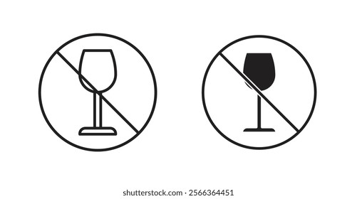 No wine sign vector in line stroke and flat versions