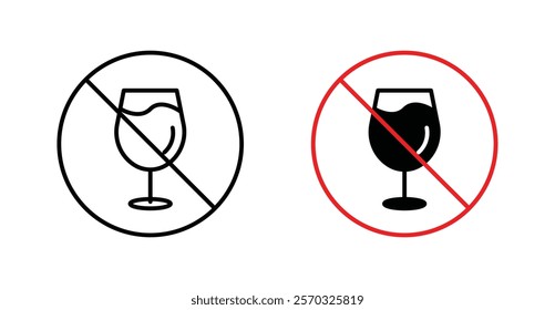 No wine sign vectors set in black. line and flat versions