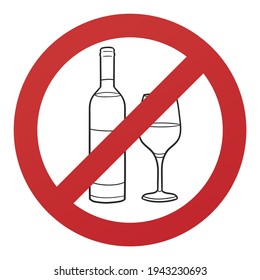 No Wine Symbol Isolated on White Background. Drink Vector Illustration Prohibition Stop Sign.