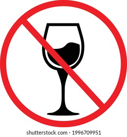 no wineglass icon on white background. wineglass ban sign. Alcohol is prohibited symbol. flat style.