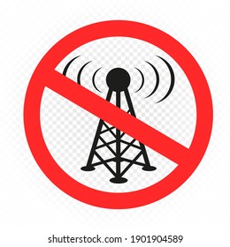 No wireless wave signal prohibition symbol isolated on white background. Modern comunication sign symbol ban. Stop 5g technology development