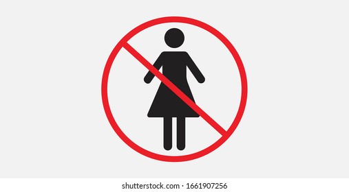No woman sign. Vector illustration icon. No female icon. No woman entry sign. No access, prohibition sign.