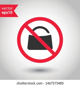 No women bag icon. Forbidden handbag icon. No lady bag vector sign. Prohibited package bag vector icon. Warning, caution, attention, restriction coins flat sign design.