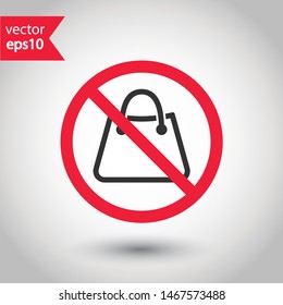 No women bag icon. Forbidden handbag icon. No lady bag vector sign. Prohibited package bag vector icon. Warning, caution, attention, restriction coins flat sign design.