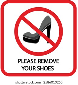 No Women's Heeled Shoe, Prohibited shoe vector icon. No shoes icon. Forbidden shoe icon. No shoes sign. Warning, caution, attention, restriction, danger flat sign design symbol pictogram, Prohibition 