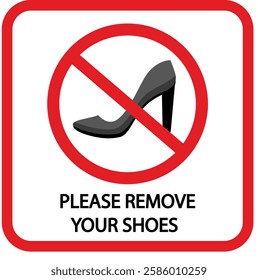 No Women's Heeled Shoe, Prohibited shoe vector icon. No shoes icon. Forbidden shoe icon. No shoes sign. Warning, caution, attention, restriction, danger flat sign design symbol pictogram, Prohibition 