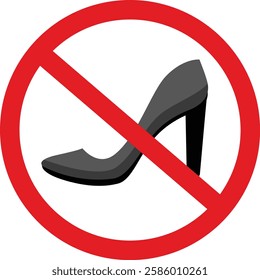 No Women's Heeled Shoe, Prohibited shoe vector icon. No shoes icon. Forbidden shoe icon. No shoes sign. Warning, caution, attention, restriction, danger flat sign design symbol pictogram, Prohibition 