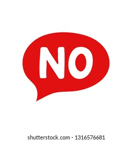 No word text on talk shape. red color. Vector illustration no in speech bubble on white background. Design element for badge, sticker, mark, symbol icon and card chat. Test question