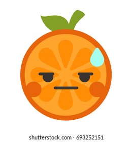 No words straight face emoji. No words feeling orange fruit emoji. Vector flat design emoticon icon isolated on white background.