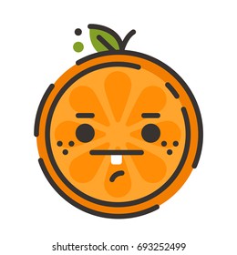 No words straight face emoji. No words feeling orange fruit emoji. Vector flat design emoticon icon isolated on white background.