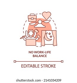 No Work Life Balance Red Concept Icon. Overworking. Sign Of Toxic Workplace Abstract Idea Thin Line Illustration. Isolated Outline Drawing. Editable Stroke. Arial, Myriad Pro-Bold Fonts Used