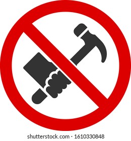 No working hammer vector icon. Flat No working hammer pictogram is isolated on a white background.