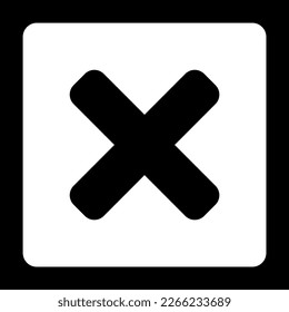 Kein oder Falsches oder Abgelehntes Symbol Zeichen mit X Cross im Schwarzen Quadrat. Vektorbild.