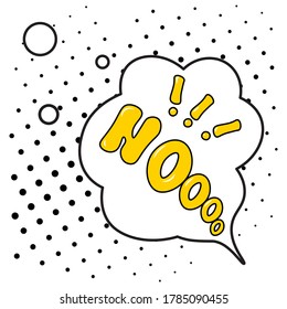 No - yellow Bubble speech on black spots comic background. Suitable for comment or thinking note in Pop Art style. Vector Illustration